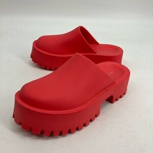 Jeffrey Campbell red platform clogs